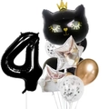Black cat birthday balloon set with crown cat head and 40 inch number 4 foil balloon - Black Crown Cat Number 4 Set (12pcs皇冠猫数字套餐黑色4)
