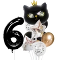 6th birthday set with black cat crown balloon and giant number 6 foil balloon - Black Crown Cat Number 6 Set (12pcs皇冠猫数字套餐黑色6)