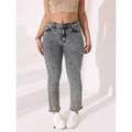 Damen High Waist Jeans mit blauer Acid Wash Waschung im Slim Fit Straight Leg Vintage Look - XS / Ingwergelb