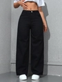 Jeans neri classici a gamba larga a vita alta con taglio dritto e bottone in metallo - XS / Nero