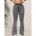 Jeans a zampa a vita alta da donna in grigio acido con design elasticizzato slim - XL / grigio scuro