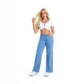 Damen Hellblaue High Waist Straight Leg Jeans mit Retro Patchwork Details - S / Hellblau