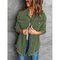 Chaqueta vaquera verde militar de talla grande con bajo desflecado y bolsillos - XL / Verde