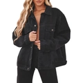 Women's black denim jacket in oversized fit with silver buttons and chest pockets - XL / Black