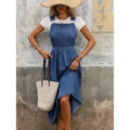 Abito salopette casual in denim blu scuro con fibbie in metallo e dettagli plissettati - 3XL / Blu