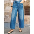 Classic blue high-waisted wide leg jeans with large front pockets and washed finish - XL / Royal Blue