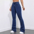 Jeans a zampa a vita alta blu scuro slim fit da donna con una silhouette elegante e chic - 2XL / Blu scuro