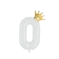 White number 0 foil balloon with a golden crown decoration for birthday parties - White Number 0 With Gold Crown / 40 Inch