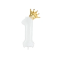 White number 1 balloon with golden crown for first birthday party decoration - White Number 1 With Gold Crown / 40 Inch