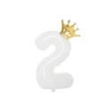 White number 2 foil balloon with small golden crown decoration for birthday parties - White Number 2 With Gold Crown / 40 Inch