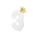 32-inch cream white number 3 balloon with small golden crown decoration for birthday party - White Number 3 With Gold Crown / 32 inch