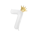 White number 7 balloon with a golden crown decoration for birthday party celebration - White Number 7 With Gold Crown / 32 inch