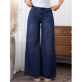 Dunkelblaue Damen High-Waist Wide-Leg Stretch-Jeans mit Vintage-Waschung Effekt - XS / Dunkelblau