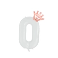 White number 0 foil balloon featuring a rose gold crown decoration for birthday parties - White Number 0 With Rose Gold Crown / 32 inch