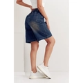 Dark blue denim Bermuda shorts for women with high elastic waist and back pockets - XL / Nostalgic Blue