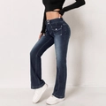 Pantaloni a zampa blu scuro da donna con doppio bottone e cuciture a contrasto - XS / Blu Vintage