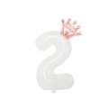 Large white number 2 balloon decorated with a rose gold crown for 2nd birthday parties - White Number 2 With Rose Gold Crown / 32 inch