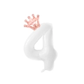 White number 4 foil balloon with elegant rose gold crown for birthday party decor - White Number 4 With Rose Gold Crown / 32 inch