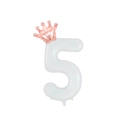 32-inch cream white number 5 balloon decorated with a rose gold mini crown for birthdays - White Number 5 With Rose Gold Crown / 32 inch