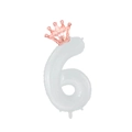 White number 6 balloon with rose gold crown decoration for 6th birthday party - White Number 6 With Rose Gold Crown / 32 inch