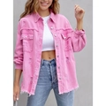 Roze oversized dames spijkerjasje met distressed details en gerafelde randen - S / Roze