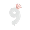 32-inch cream white number 9 balloon with a rose gold crown for birthday party decor - White Number 9 With Rose Gold Crown / 32 inch
