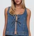 Haut débardeur en jean bleu foncé délavé pour femme avec fermeture à lacets - S / Hauts