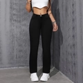 Jeans neri a vita alta da donna a gamba dritta con classico design a cinque tasche - S / Nero