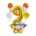 Dettaglio del set palloncino numero 9 dorato per compleanno con palloncini stampa safari - Numero 9