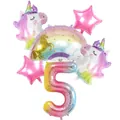 Set palloncini unicorno arcobaleno per 5° compleanno con grande numero 5 e stelle - Set 6 pezzi Unicorno Arcobaleno - Numero 5