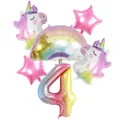 Set di palloncini unicorno arcobaleno con numero 4 sfumato per festa di compleanno - Set 6 pezzi Unicorno Arcobaleno - Numero 4