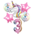 6pcs Rainbow Unicorn 3rd Birthday Balloon Set with Large Gradient Number 3 Foil Balloon - Rainbow Unicorn Number 3 Set