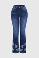 Jeans a zampa blu scuro elasticizzati con ricamo cavallo bianco e lavaggio stile vintage - XS / Blu