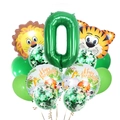 Détail du kit de ballons jungle avec têtes d'animaux et ballon chiffre 0 vert - Numéro 0 (4717465404754)