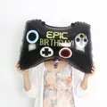 Black game controller foil balloon with Epic Birthday text for gaming party decor - Large Game Controller
