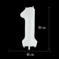 White number 1 matte foil balloon for birthday party decoration, 99cm height - 40-inch White Number 1 (individually Packaged In A Transparent Bag)