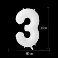 White number 3 foil balloon for birthday parties, 114cm height with hanging holes - 40-inch White Digital 3 (individually Packaged In A Transparent Bag)