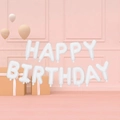Minimalist white HAPPY BIRTHDAY foil balloon set for elegant birthday party decoration - Card Packaging / White Happy Birthday Letters