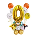 Colonna di palloncini numero 0 dorato con animali della giungla tigre e giraffa - Numero 0