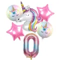 Rainbow unicorn balloon set with gradient number 0 and pink star foil balloons - Pink Unicorn Number 9 Set