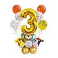 Golden number 3 balloon with jungle animal print latex balloons for a 3rd birthday party - Number 3