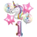 6pcs rainbow unicorn balloon set with gradient number 1 and pink star balloons - Rainbow Unicorn Number 1 Set