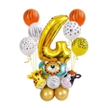 Golden number 4 balloon set with jungle animal prints for 4th birthday party decoration - Number 4