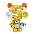 Golden number 5 balloon set with jungle animal prints for 5th birthday party decor - Number 5