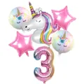 6pcs Rainbow Unicorn 3rd Birthday Balloon Set with Gradient Number 3 Foil Balloon - Rainbow Unicorn Number 3 Set
