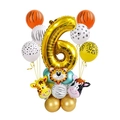 Jungle safari animal balloon set with golden number 6 for birthday party decorations - Number 6