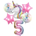 Set di palloncini unicorno arcobaleno con stelle rosa e palloncino numero 5 per compleanno - Set Unicorno Arcobaleno Numero 5