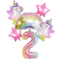 Regenbogen Einhorn Luftballon Set mit pinken Sternen und Farbverlauf Nummer 2 Deko - 6 Stk. Einhorn Regenbogen Set - Nummer 2