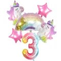 Regenbogen Einhorn 3. Geburtstag Ballon Set mit Farbverlauf Zahl 3 und lila Einhörnern - 6 Stk. Einhorn Regenbogen Set - Nummer 3