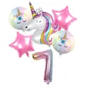 Set di 6 palloncini unicorno arcobaleno con numero 7 sfumato e stelle rosa - Set Unicorno Arcobaleno Numero 7